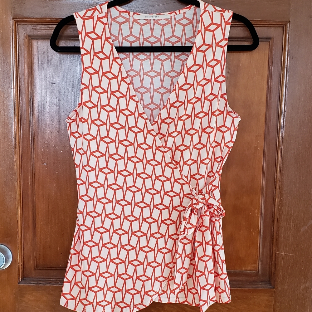 41 Hawthorn Red Geometric Print Side Tie Blouse